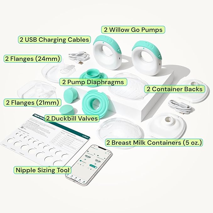 Willow Go - Hands Free Breast Pump - Wearable Breastfeeding Pump - Portable, Electric, Cordless, & 9 Levels of Hospital Grade Suction Strength - Postpartum Essentials - Double Breast Pump