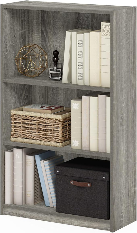Furinno JAYA Book Shelf, 3-Tier Bookshelf, Bookcase with Adjustable Shelves, 9.5 x 24.5 x 40.3, for Living Room, Bedroom, Home Office, French Oak