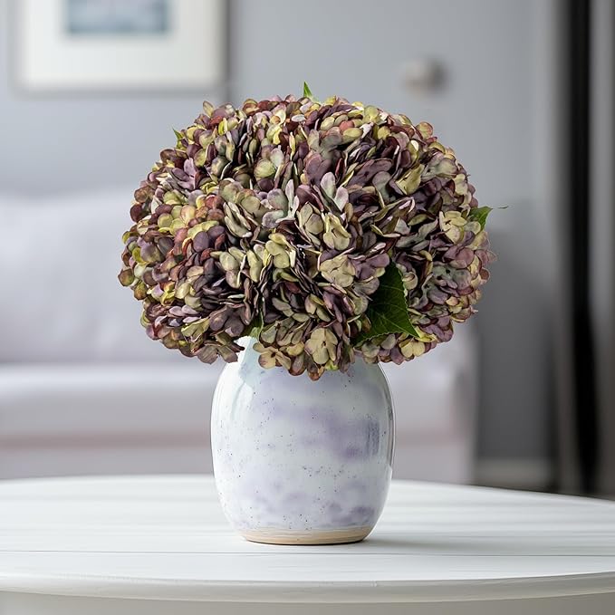 10PCS Fake Hydrangea Artificial Flowers Hydrangea Bouquet for Home Wedding Bridal Bouquet Office Party Table Centerpiece DIY Floral Decor (Autumn Purple)