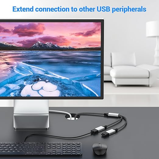 Fidioto USB C to Double USB Cable Splitter 6.6Ft, Type C to Two Type A Adapter for Laptop,Tablet, Telephone,Flash Disk Drive, Gaming Consoles