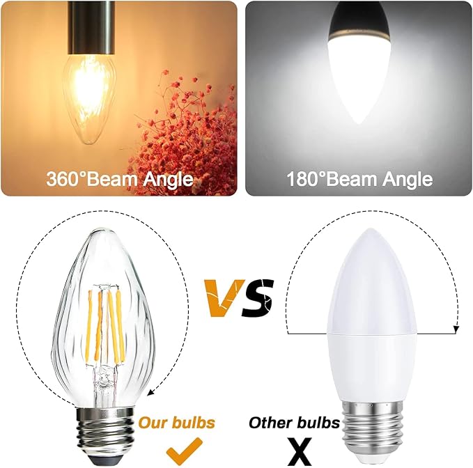 BRIMAX F15 4W Led Porch Light Bulbs Outdoor, Equivalent 40W Incandescent Bulb, E26 Medium Base Dimmable 2700K Warm White Flame Wrinkle Glass, LED Post Bulbs for Ceiling Fan and Lantern Lamp, 4Pack