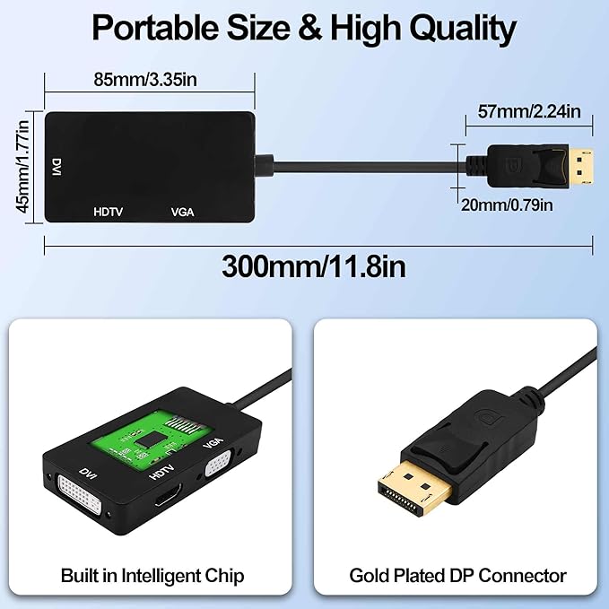DisplayPort to HDTV VGA DVI Adapter DP to VGA DVI HDTV 3 in 1 Adapter Converter Male to Female Cable for PC Laptop TV Projector