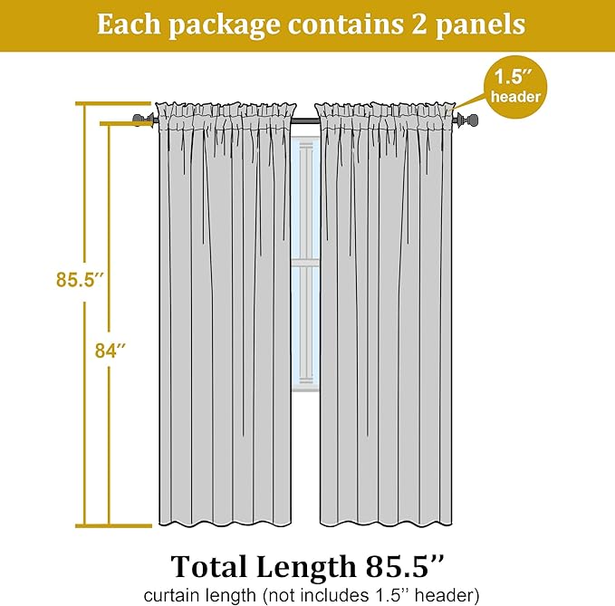 OWENIE Linen Blend Sheer Curtains 84 inches Long 2 Panels Set for Bedroom, Natural Linen Light Filtering Semi Sheer Cutain for Living Room Rod Pocket Drapes, 2pcs, Each 40 W x 84 L