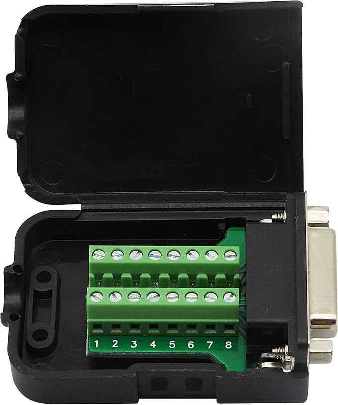 CERRXIAN DB15 Breakout Connector, Serial Female to DB15 Screw Terminal Signal Module with Plastic Case & Accessories (Black)