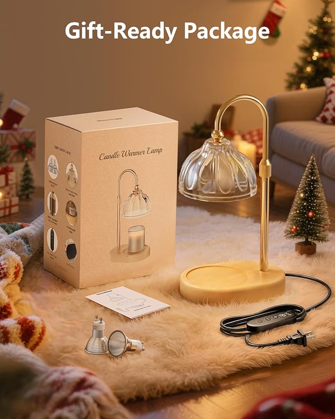 Candle Warmer Lamp, Wax Melt Warmer with Timer Dimmer, Height Adjustable, Clear Lampshade, Includes 2 Bulbs, Birthday Gifts for Women, Mom, Christmas, Housewarming