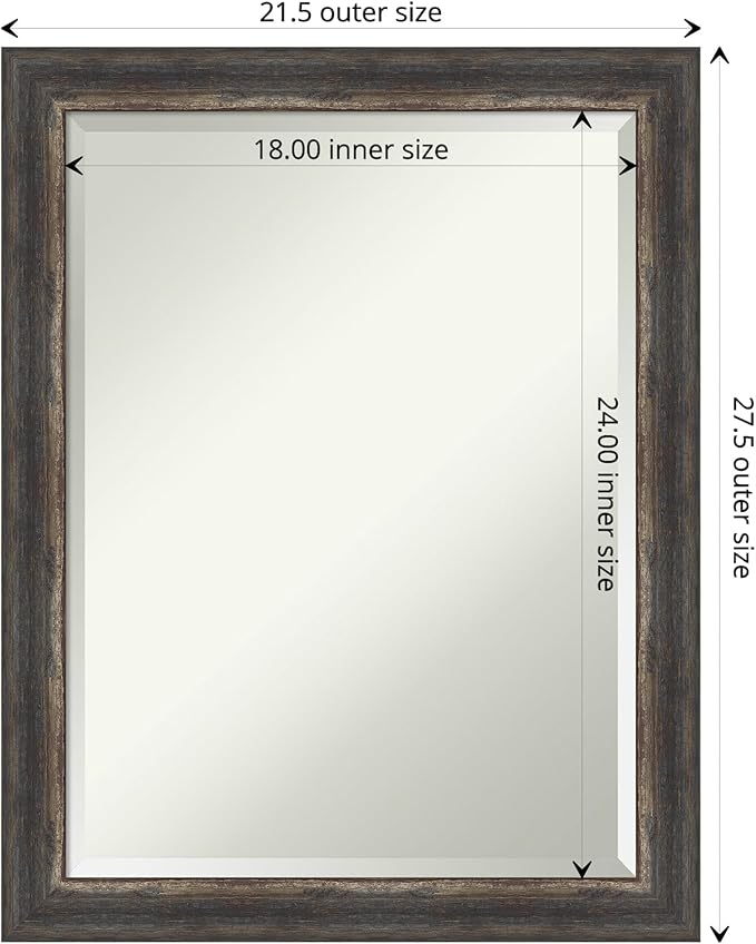 Amanti Art Brown Bathroom Mirror for Over Sink, 27x21 Bark Rustic Char Narrow Rectangle Vanity Mirror, Medium Country Rustic Frame, Hangs Horizonally and Vertically, Bathroom Wall Decor, Beveled Edge