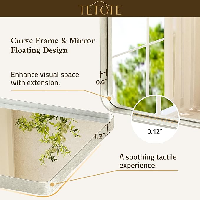 TETOTE Brushed Nickel Mirror 28 x 36 Brushed Nickel Metal Framed Bathroom Mirror, Tempered Glass, Modern Farmhouse Wall Mounted Mirror for Decorative(Horizontal/Vertical)
