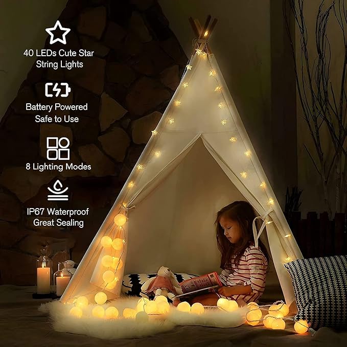 ANJAYLIA Star Lights 20 FT 40 LED Battery Operated String Lights with Remote for Bedroom Indoor & Outdoor, Party, Ramadan, Christmas and Wedding Decorations Warm White