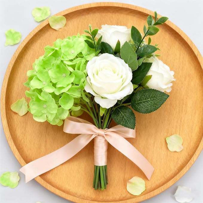 100PCS Artificial Hydrangea Flowers, Fake Flowers Silk Hydrangea Full Flowers Heads with Stems for Wedding Home Party Shop Baby Shower Decor (Green)