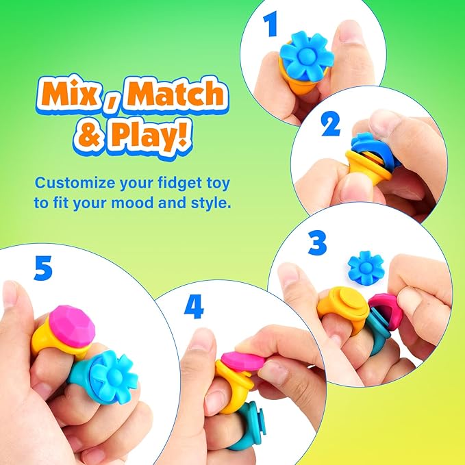 Fidget Rings Sensory Toys for Kids: 18 Pack Fidget Anxiety Spinner Rings- Autism Sensory Toy for Special Needs ADHD- Stress Relief Quiet Fidgets for Classroom- Small Treasure Box Prizes Travel Gifts