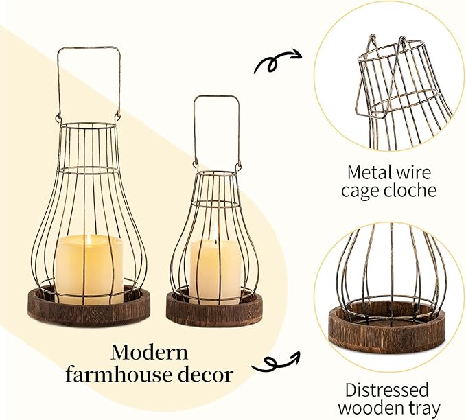 Romadedi Lantern Farmhouse Home Decor - Rustic Candle Holders Decorative Lanterns for Candle Living Room Kitchen Dining Coffee Table Fireplace Mantle Outdoor