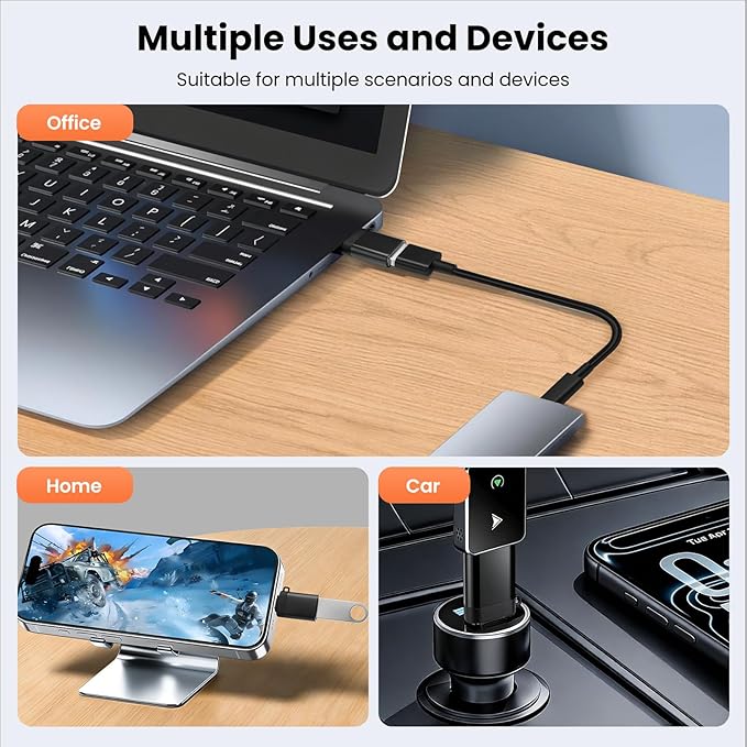 USB-C to USB-A Adapter (2-Pack), USB3.0 Data Transfer and Interface Conversion, Charging, OTG Support with Anti-Loss Cord - Black