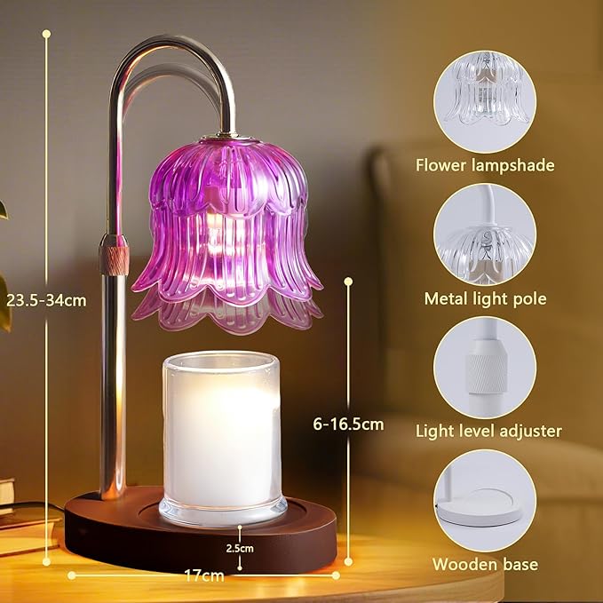 Candle Warmer Lamp Electric Timer - Candle Lights Home Decor Candles Warming Height Adjustable Dimmable Warmers Purple