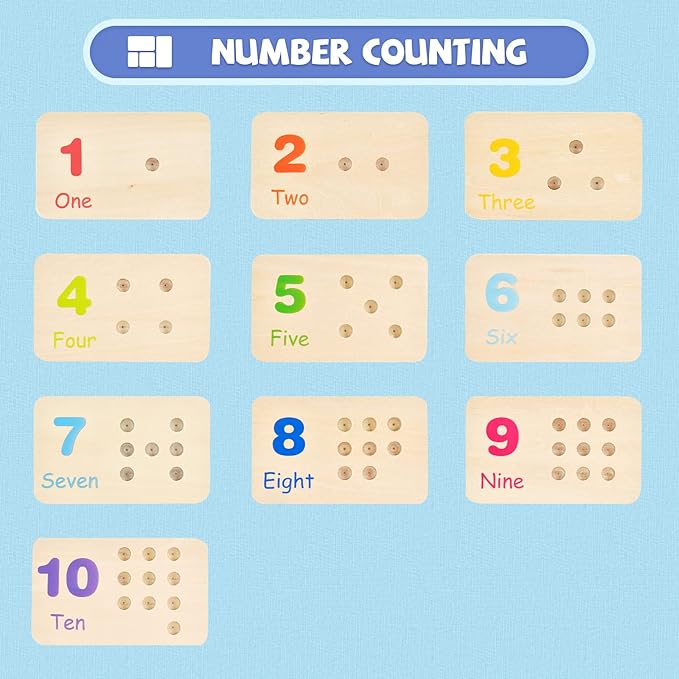 Wooden Montessori Number Blocks for Toddlers, Counting Peg Board for Kids Age 3 4 5,Preschool Learning Toys,Ideal for Kids 3 4 5 Years Old