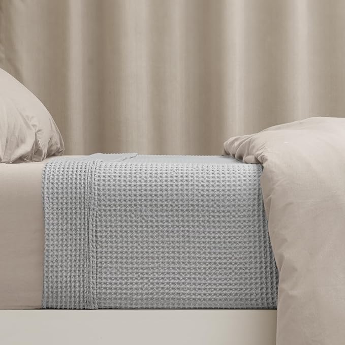 PHF 100% Cotton Waffle Weave Blanket Queen Size for Bed,Snag Proof Lightweight Breathable Moisture-Wicking Throw for Couch,Great for Layering in Cold Weather,Home Decor Gift-Light Grey
