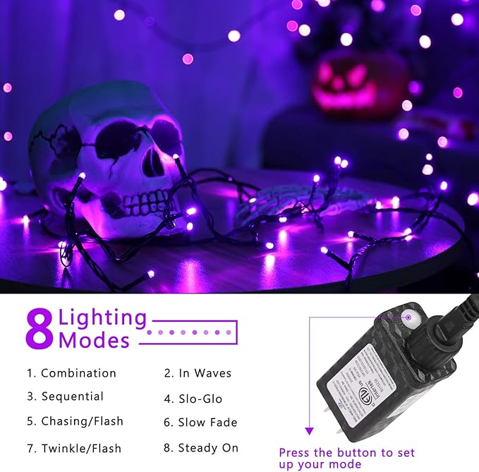 ODEETRONIC Purple Halloween Lights, 98.4ft 300 LED Purple String Lights, 8 Modes Halloween Light String Connectable, Plug in Twinkle Fairy Light Waterproof for Outdoor Holiday Party Home Tree Decor