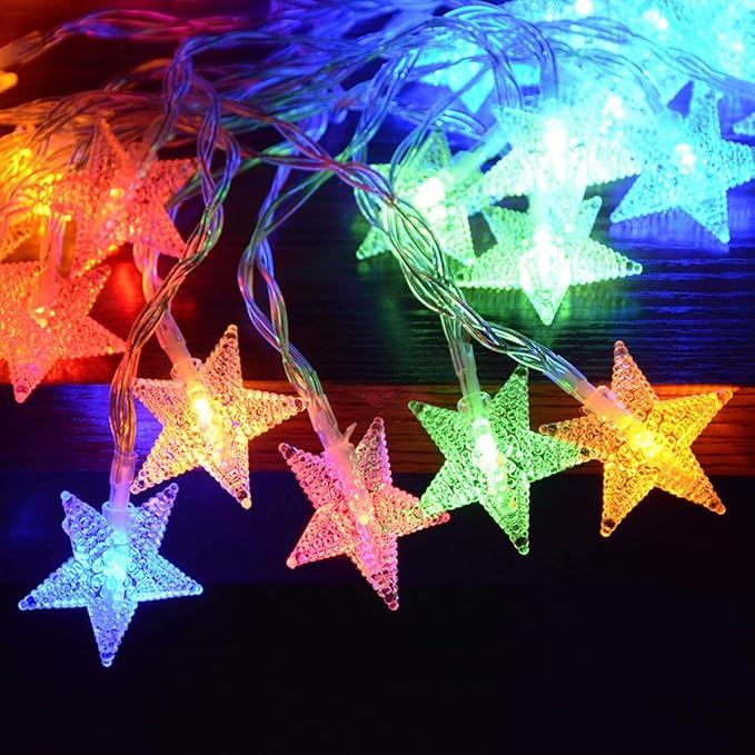 Homeleo 25ft 50 LED Multicolor Star String Lights for Bedroom Decorations, Battery Operated Led Christmas Lights for Apartment Dorm Room Decor(Remote/Timer/Warm White Multicolor Combination)