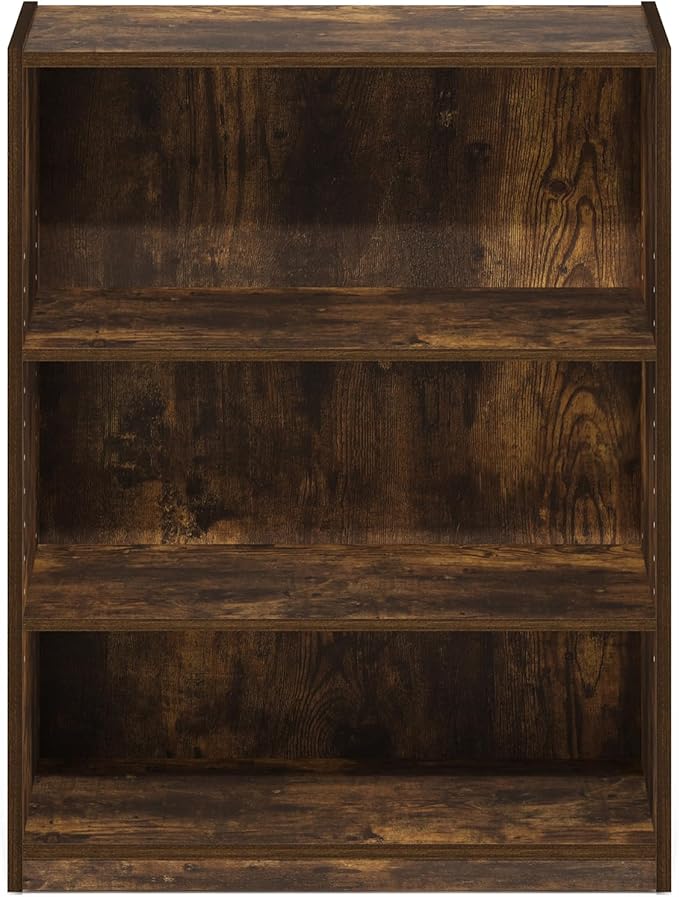 Furinno GEHRY Book Shelf, 3-Tier Bookshelf, Bookcase with Adjustable Shelves, 11.6 x 24.8 x 31.6, for Living Room, Bedroom, Home Office, Amber Pine