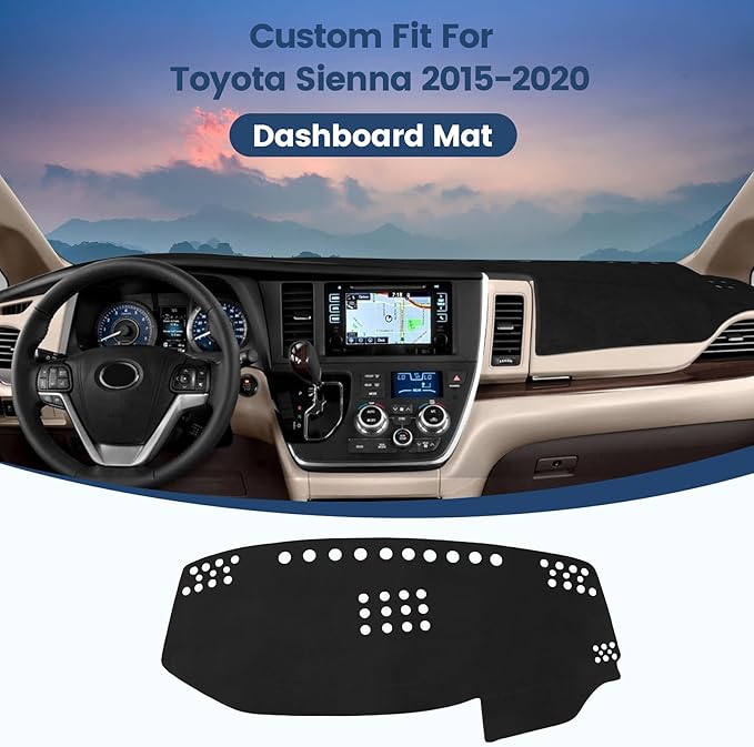 Dashboard Cover Mat Custom Fit for 2015 2016 2017 2018 2019 2020 Toyota Sienna Dash Cover Nonslip Dash Mat Protector Sunshade No Glare Black
