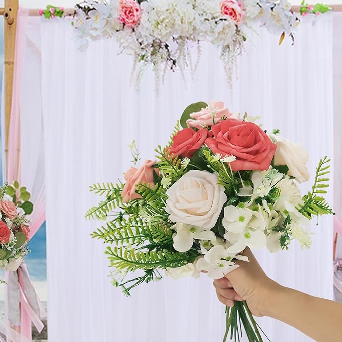 Artificial Flowers 25pcs Roses, Shade of Light Orange Foam Fake Rose Faux Flower for DIY Wedding Bouquet Bridal Shower Centerpieces Floral Arrangements Party Table Home Decorations