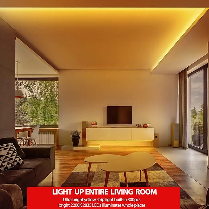 MY BEAUTY LIGHT Led Strip Lights 16.4ft Dimmable Yellow Led Light Strip Flexible Led Tape Lights 12v Under Cabinet Lighting Kits for Home Bedroom Kitchen Bar Party Decor