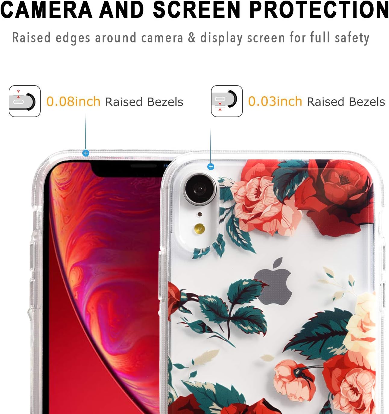 Flower Case for iPhone XR (6.1"), Floral Pattern Clear Slim Fit Ultra-Thin Design, Shockproof Hard PC Back (Red Roses)
