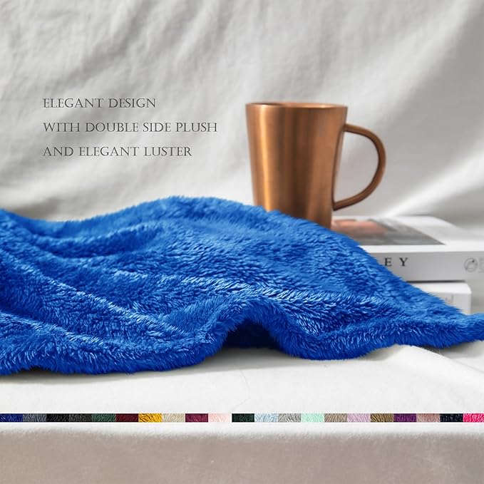 Exclusivo Mezcla Plush Fuzzy Fleece Throw Blanket Extra Large, Super Soft, Fluffy and Warm Blankets for Couch, Bed, Suitable for All Seasons (50x70 Inches, Cobalt Blue)