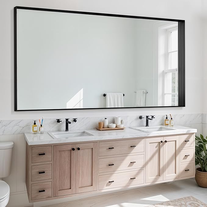 Suidia Bathroom Mirrors, 72" x 36" Wall Mirror Metal Framed, Bathroom Vanity Mirror for Living Room Bedroom Bathrooms Entryway, Black, Rect Corner Style