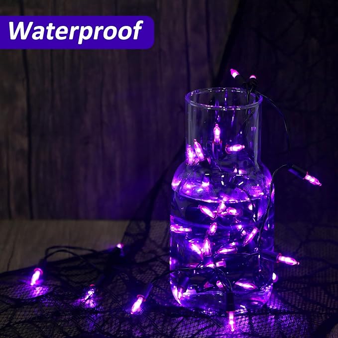 Blissun Halloween Lights - 50-Count Black Wire Battery Operated Mini String Light Set With 8 Modes, 16 ft Fairy Lights for Tree Garden Wreath Decorations (1 Pack, Purple)
