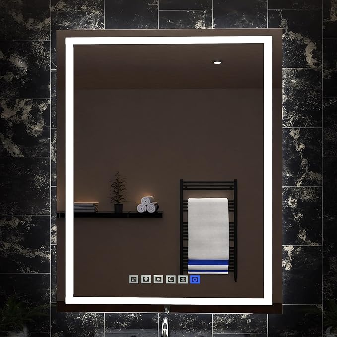 Fab Glass and Mirror LED Mirror 36x48 Inches, Led Bathroom Mirror with Lights Front and Backlit Anti-Fog Memory Brightness, Three Color Options Frameless Wall Mounted Bathroom Vanity Mirror