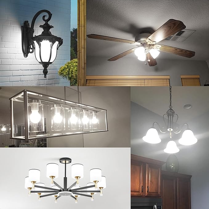 GOSCHE 12 Pack Bright Ceiling Fan Light Bulbs, 60 Watt Equivalent, 5000K, E12 Led Bulb, A15 Shape Candelabra Base Chandelier Light Bulb, 120V Small Bulb, Non-Dimmable, Daylight, 12 Pack
