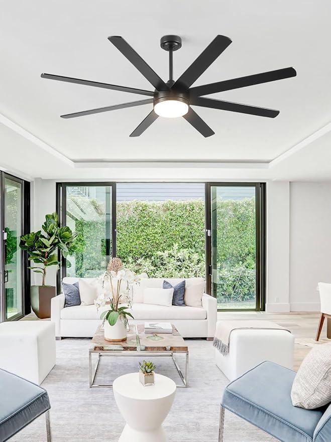 YUHAO 62 Inch Black Ceiling Fan with Light and Remote Control.Noiseless,Dimmable,3CCT,6 Speeds Reversible, DC Ceiling Fans for Indoor or Covered Outdoor