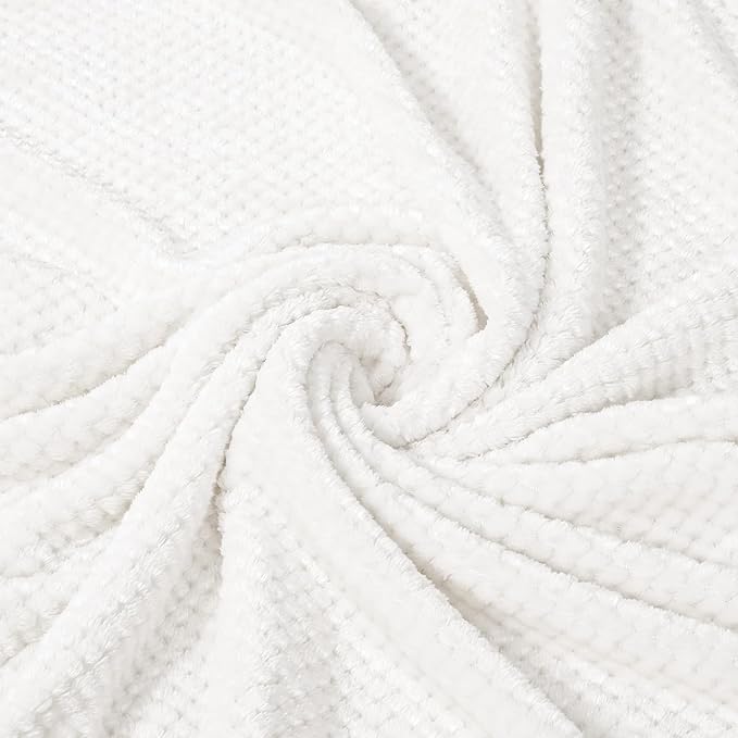 Exclusivo Mezcla Fleece Throw Blanket Extra Large, Super Soft and Warm Blankets for Couch, Sofa and Bed Waffle Textured, Cozy, Fuzzy and Lightweight (Off White, 50x70 Inches)