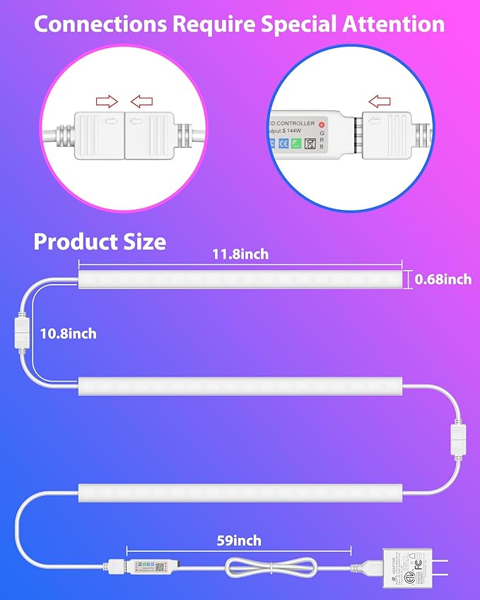 ASOKO 200 Lumens RGB Under Cabinet Light Plug in, 3 Pack 12 inch Linkable Counter Lights, Music Sync RGB LED Strip Lights with APP & Remote Control, Ambient Lights for Room Decor