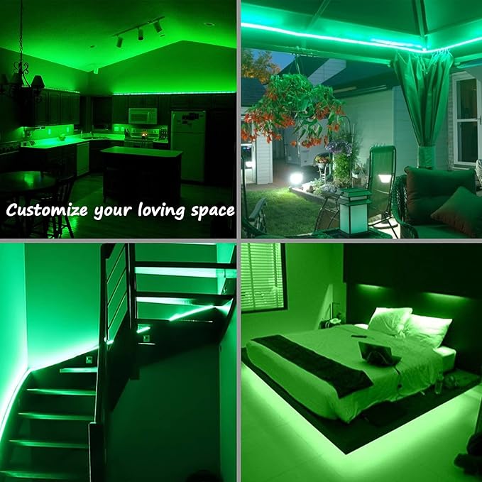 Green Rope Lights, 16.4ft Waterproof LED Strip Light, Indoor Outdoor flexibe Decorative Lighting for Home Christmas Holiday Garden Patio Party