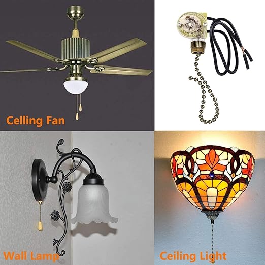 Ceiling Fan Light Switch Zing Ear Pull Chain ZE-109 Fan Light Switch, On-Off Speed with Pull Chain Compatible with Ceiling Fans, Lamps and Wall Lights (2, Bronze)