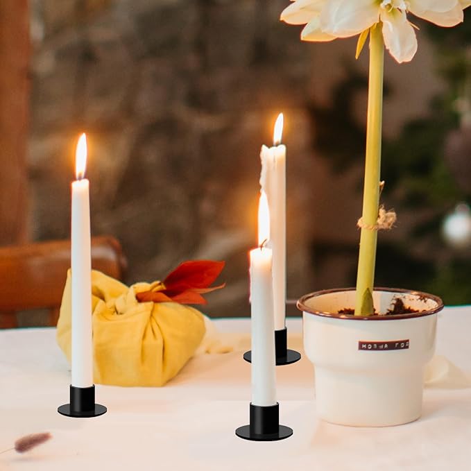 Gute Taper Candle Holder, Candle Holders for Pillar Candles, Matte Black Candlestick Holder Centerpieces for Home Decoration, Wedding Anniversary, Party, Housewarming Gifts,Set of 4,Round