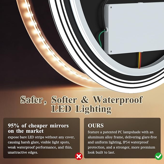 24''x36'' Oval Lighted Mirrors for Bathroom Wall Backlit + Front Lit, Oval LED Bathroom Mirror Frameless with Lights Anti Fog, Dimmable, 3 Colors,Tempered Glass, Shatter-Proof