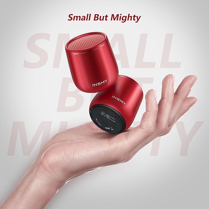 INSMY Small Bluetooth Speaker, Waterproof Mini Portable Wireless Speaker, Punchy Bass Rich Audio Stereo Pairing, Handheld Pocket Size, Built in Mic for Hiking Biking Gift Laptop Tablet (Red)