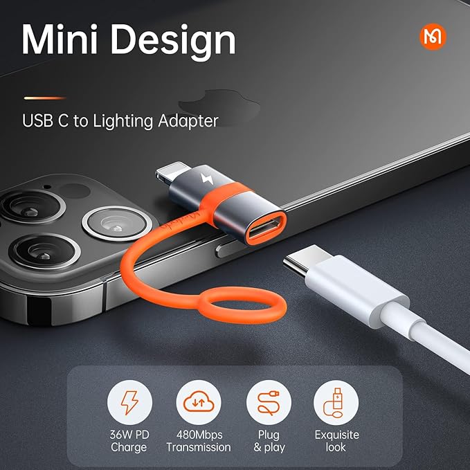 mcdodo 36W USB C to Ligtning Adapter[2 Pack] Type C to Lightn-ing Adapter USB C Charger Cable Converter PD Fast Charging for Phone 14/13/12/11/XS/XR/SE/AirPods,Fits Original MacBook