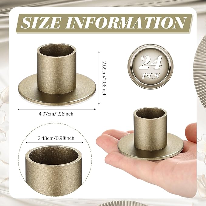 24 Pcs Bronze Taper Candle Holders Bulk for Pillar Candles Christmas Metal Short Candlestick Holder Bronze Centerpieces Decoration for Christmas Thanksgiving Anniversary Dinner Party