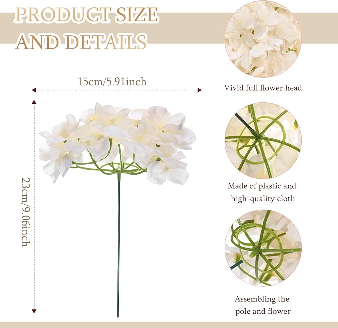 Zeyune 200 Pcs Hydrangea Artificial Flowers, Silk Flower Heads with Stems, Fake Hydrangea Bouquet for Wedding Arch Centerpiece DIY Floral Home Decoration (Champagne)