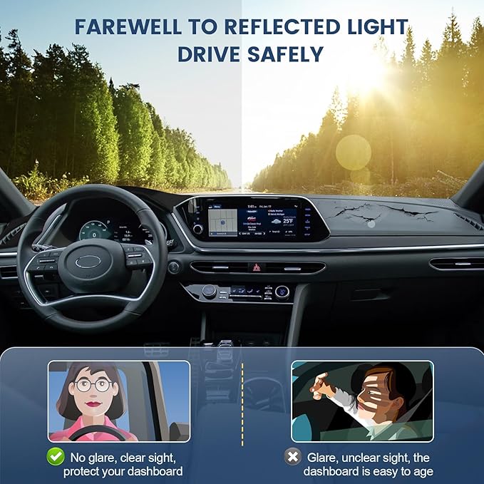 Dashboard Cover Mat Custom Fit for 2020 2021 2022 2023 Hyundai Sonata Dash Cover Nonslip Dash Mat Protector Sunshade No Glare Black (Only fits for 8.0-inch Touch Screen Dashboard)