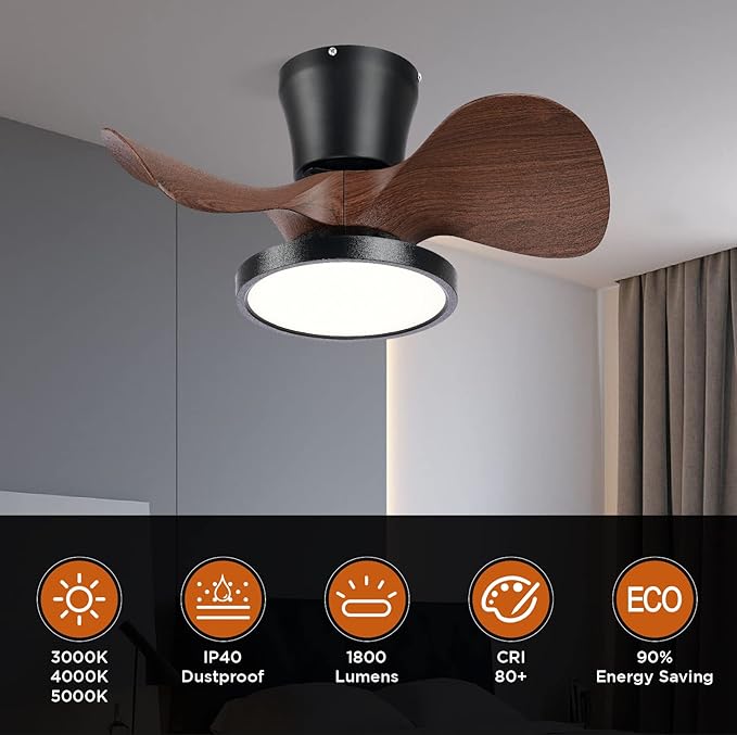ocioc Quiet Ceiling Fan with LED Light 22 inch Large Air Volume Remote Control for Kitchen Bedroom Dining Room Patio