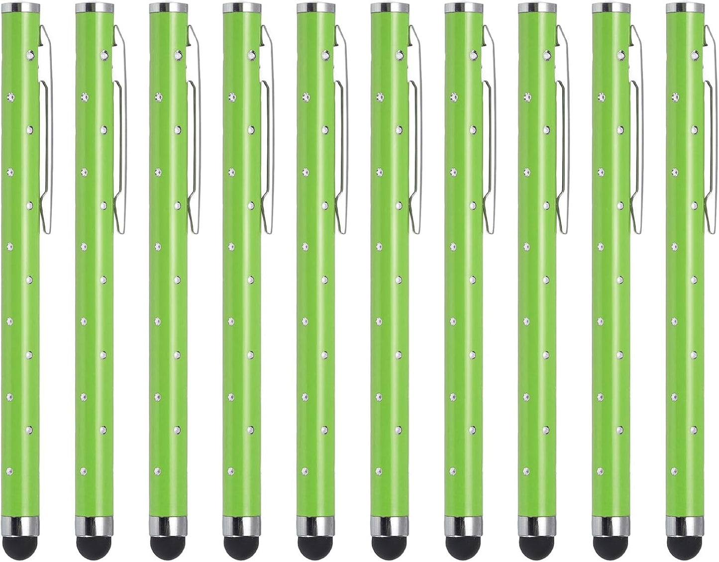 MECCANIXITY 10pcs Glitter Rhinestone Stylus Pens for Touch Screens, Universal Metal Capacitive Pen in Green