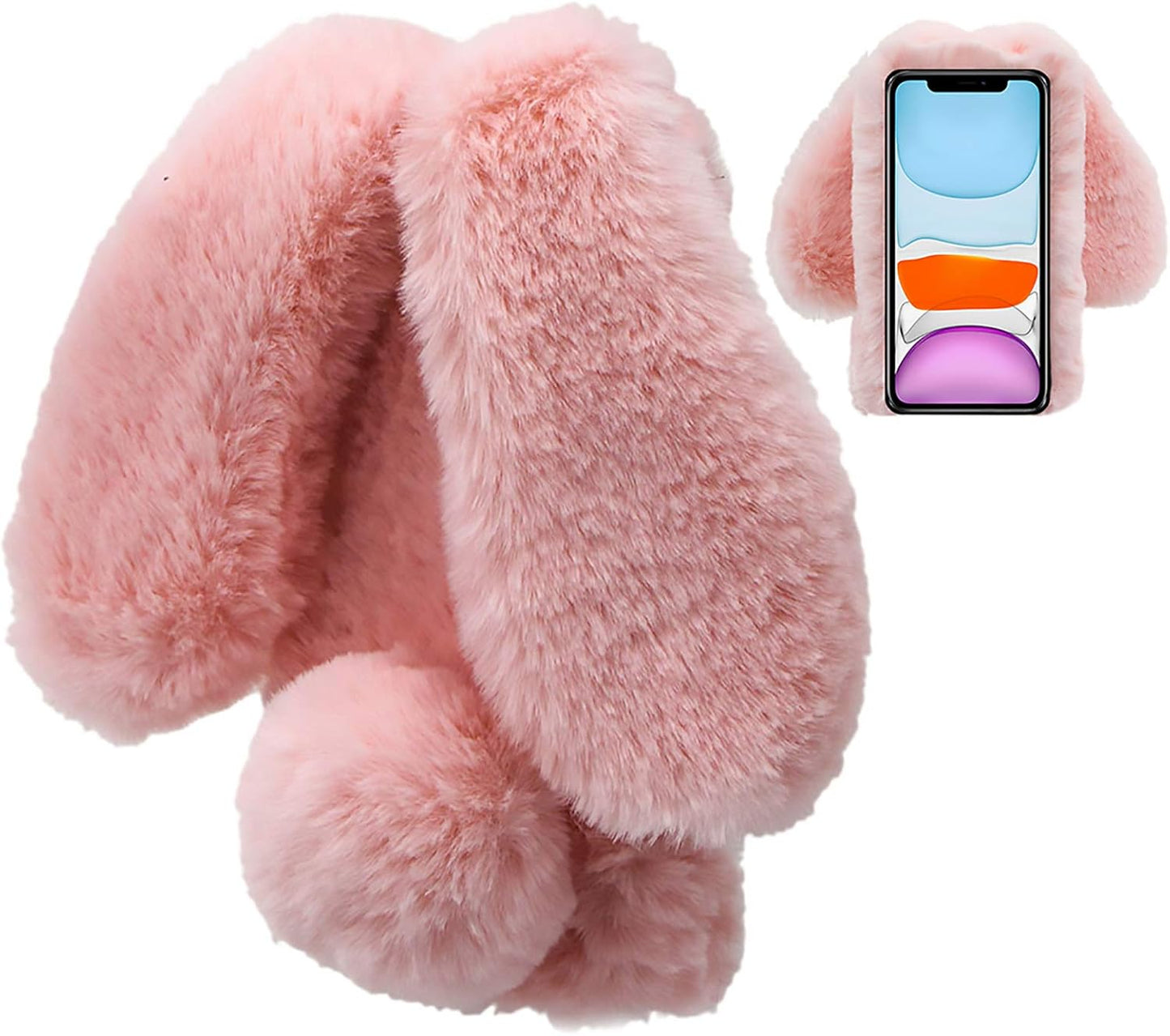 Rabbit Case for LG Stylo 6, Cute 3D Bunny Ears Soft Furry Hairball, TPU Bumper Protective Skin Cover for Women Girls