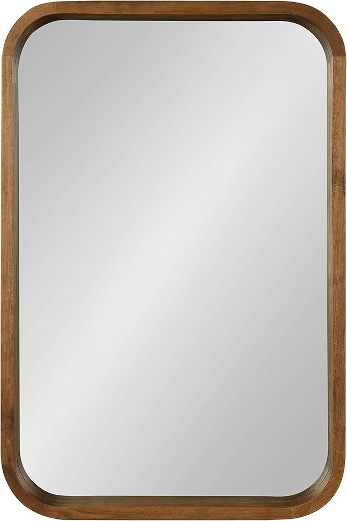 Kate and Laurel Hutton Modern Rounded Rectangle Wall Mirror, 20 x 30, Rustic Brown, Transitional Geometric Mirror for Wall