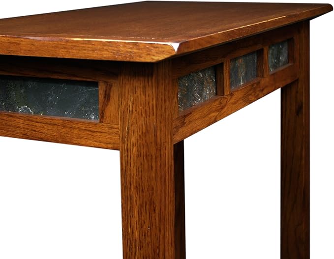 Leick Home Sibley End Table, Solid Wood, 12 in. Wide, Slate Tile Detail, 1 Lower Shelf, Narrow Width, Easy-Assembly, Rustic Oak, 24.0 in. L x 12.0 in. W x 24.0 in. H, 10060