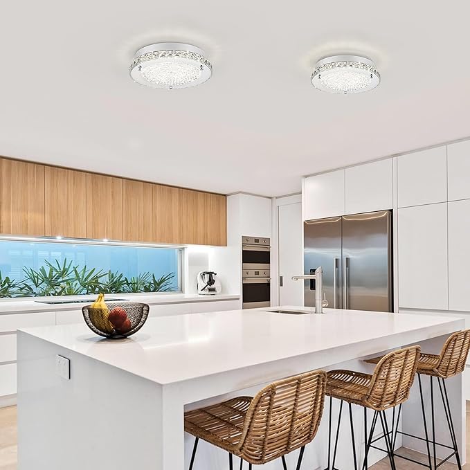 LED Ceiling Light,Auffel Minimalist Modern 11-Inch Surface Flush Mount Light Fixture Glass 4000K Daylight White Lamp 1980LM K9 Crystal Chandelier Lighting for Kitchen,Bathroom,Bedroom,Hallway