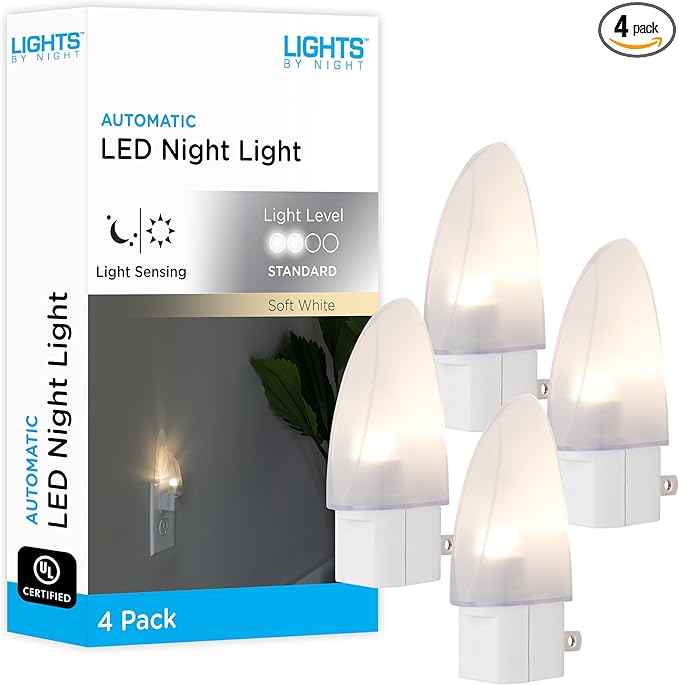 Lights by Night LED Night Light, Plug-in, Dusk to Dawn Sensor, Warm White, UL-Certified, Energy Efficient, Ideal Nightlight for Bedroom, Bathroom, Nursery, Hallway, Kitchen, 11377